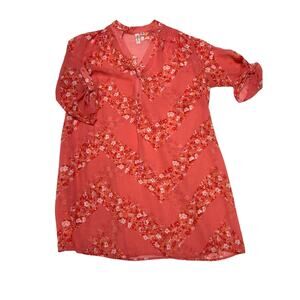 Tacera Coral Flower Flowy Sheer Top Shirt Dress Cover up‎  Size 2X
